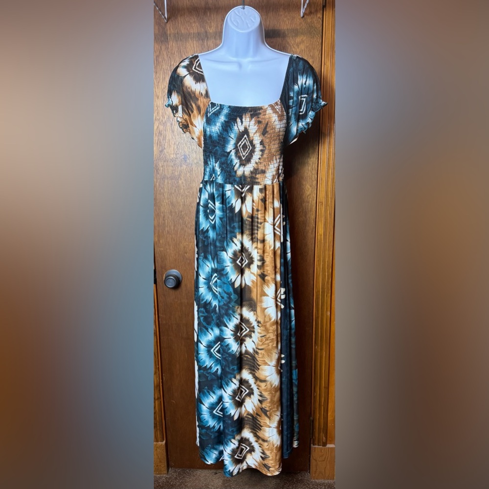 Urban Mango - Bohemian Tie-Dye Maxi Dress -‎ Blue and Brown - S